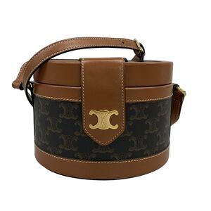 Celine Medium Tambour Bag Shoulder Bag Tan(Black, Brown) Brown) Triomphe Canvas